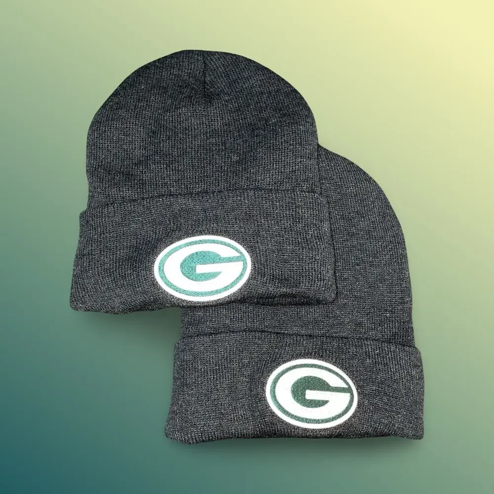 Valucap Green Bay Packers Knit Beanie Hats Lot of 2 Gray Sherpa Fleece Lined